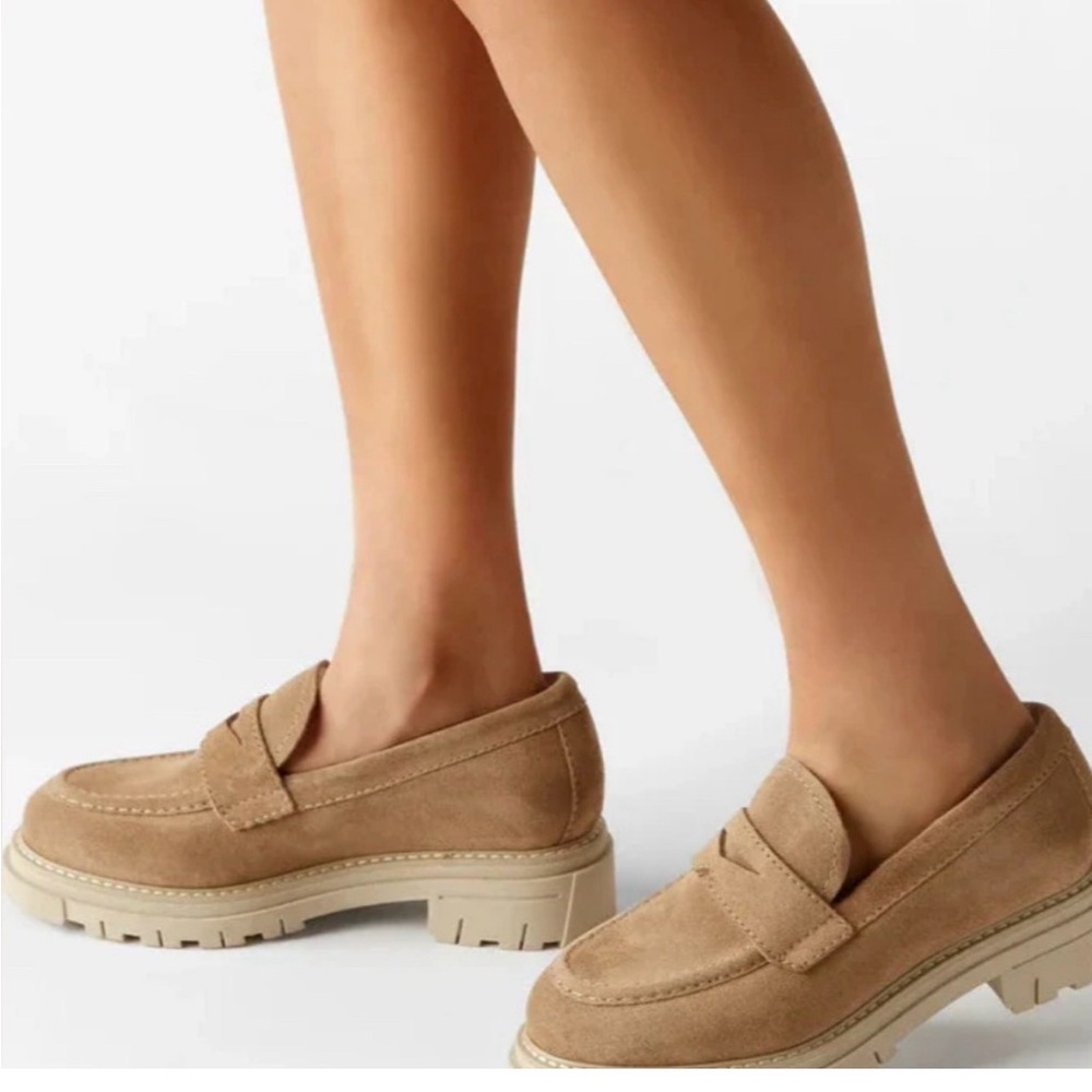 Portland Leather Suede Penny Loafers in Light Tan